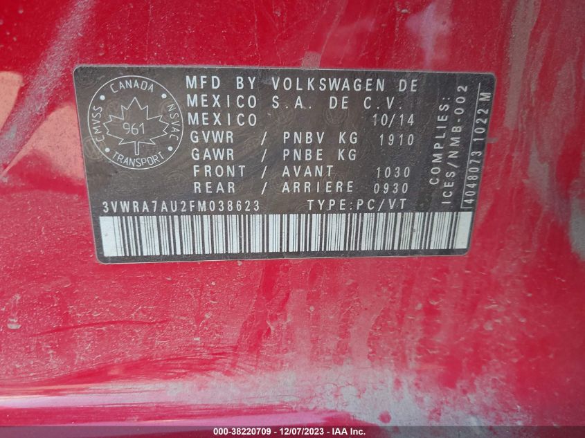 2015 VOLKSWAGEN GOLF TDI - 3VWRA7AU2FM038623