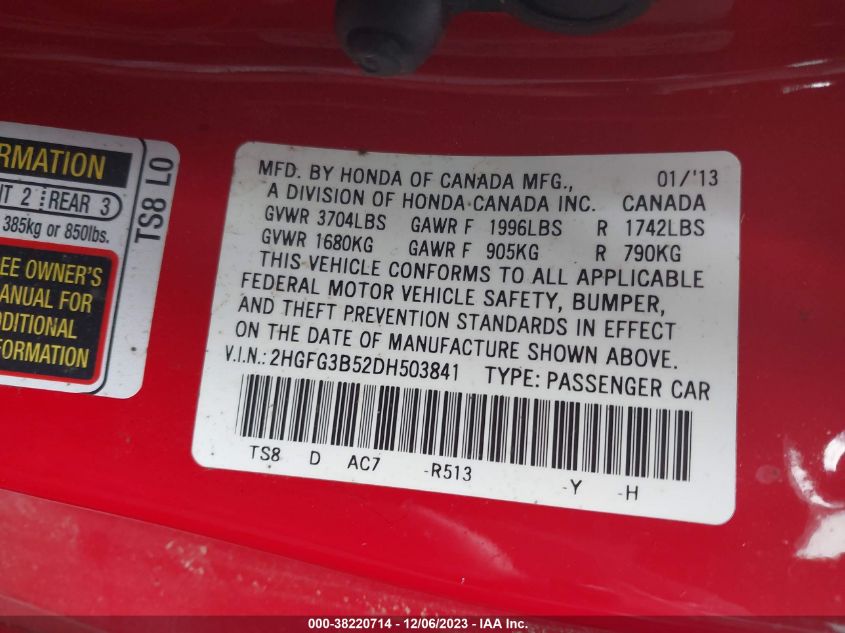 2013 HONDA CIVIC LX - 2HGFG3B52DH503841