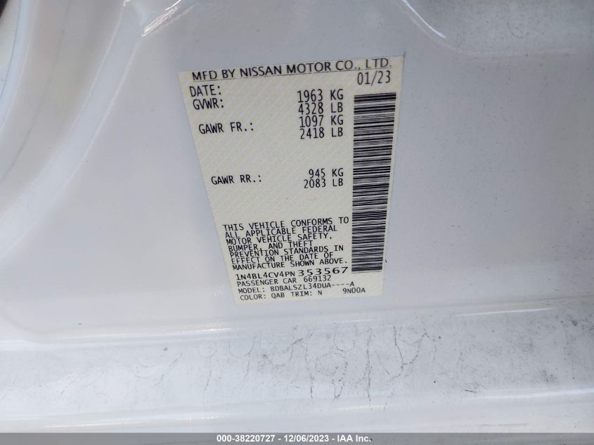 2023 NISSAN ALTIMA SR FWD - 1N4BL4CV4PN353567