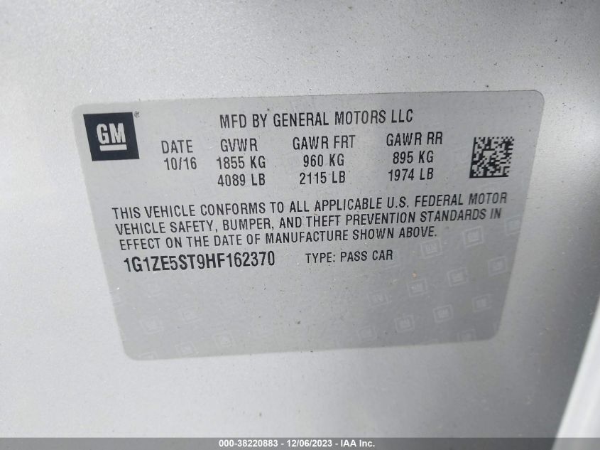 2017 CHEVROLET MALIBU LT - 1G1ZE5ST9HF162370