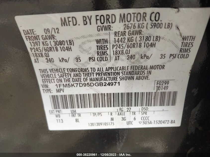 2013 FORD EXPLORER XLT - 1FM5K7D95DGB24971