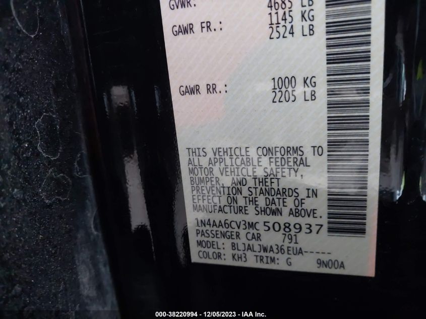 2021 NISSAN MAXIMA SV XTRONIC CVT - 1N4AA6CV3MC508937