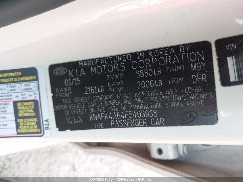 2015 KIA FORTE LX - KNAFK4A64F5403938
