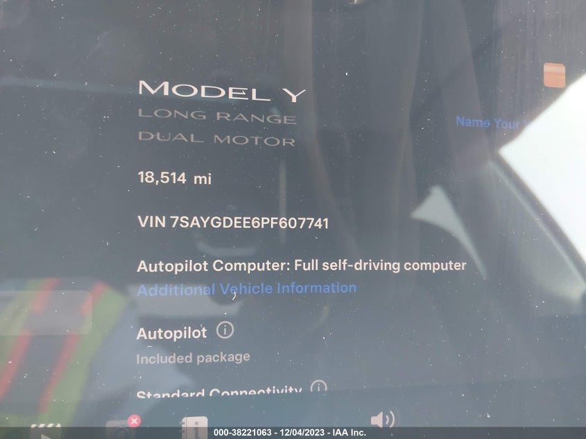 VIN 7SAYGDEE6PF607741 2023 TESLA MODEL Y