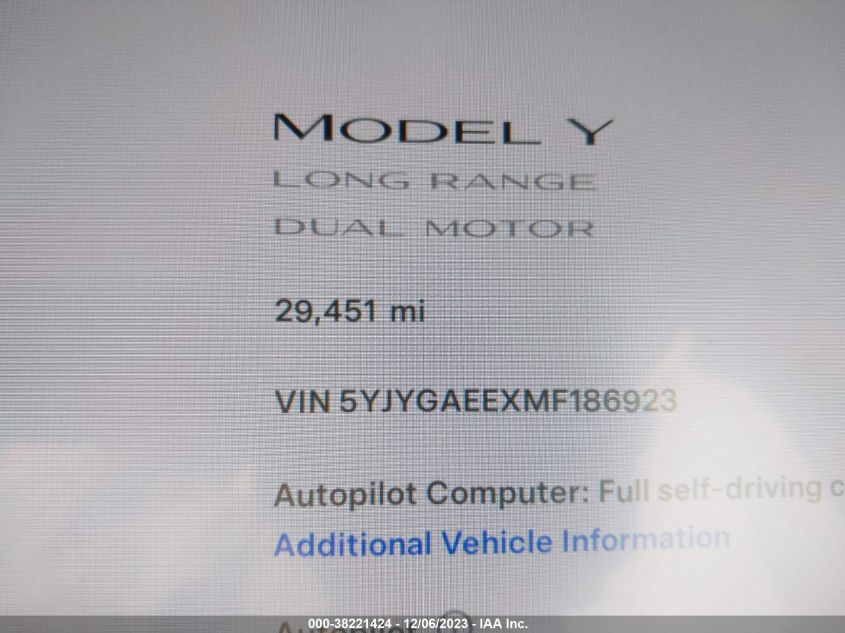 2021 TESLA MODEL Y LONG RANGE DUAL MOTOR - 5YJYGAEEXMF186923