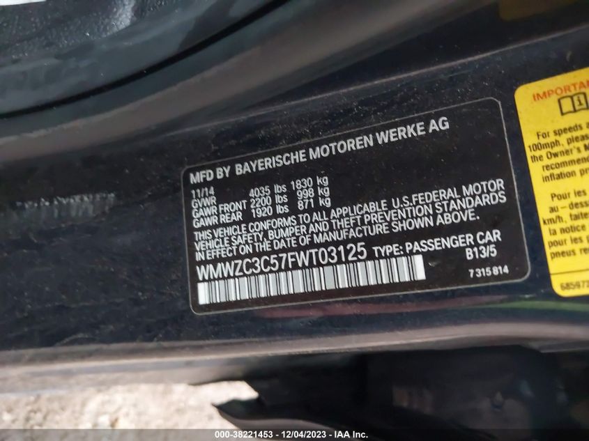 2015 MINI COUNTRYMAN COOPER S WMWZC3C57FWT03125