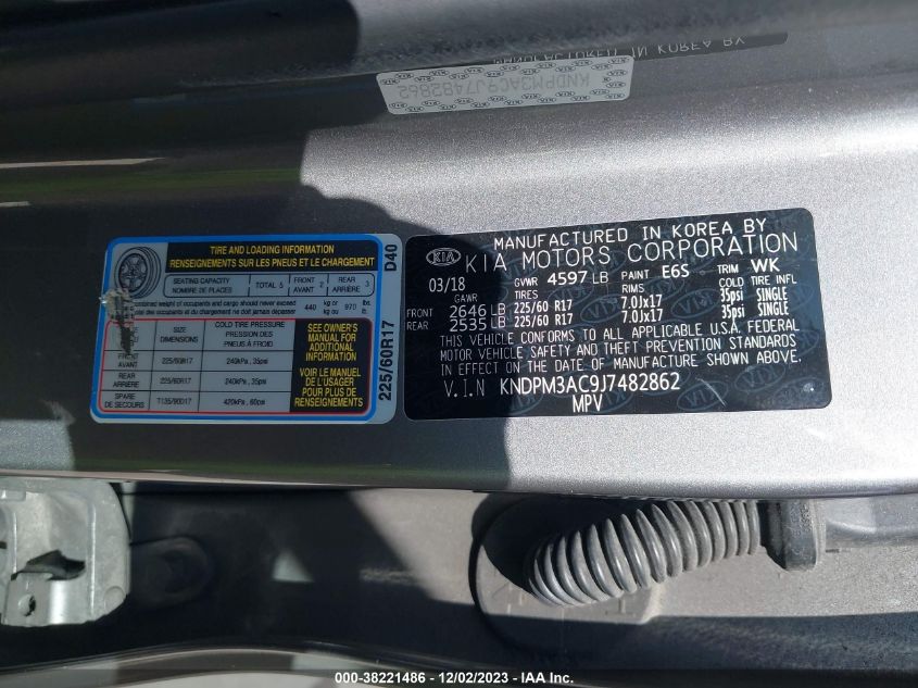 2018 KIA SPORTAGE LX - KNDPM3AC9J7482862