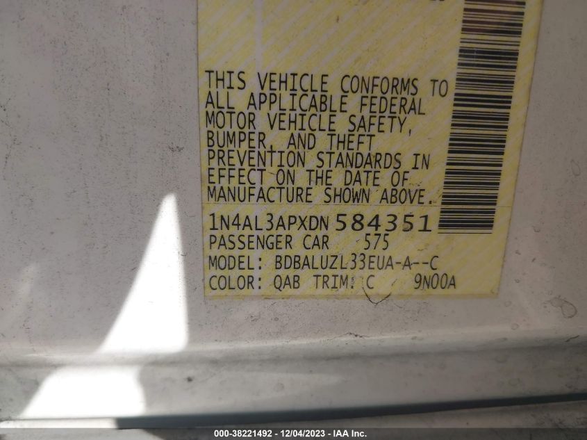 2013 NISSAN ALTIMA 2.5/S/SV/SL - 1N4AL3APXDN584351