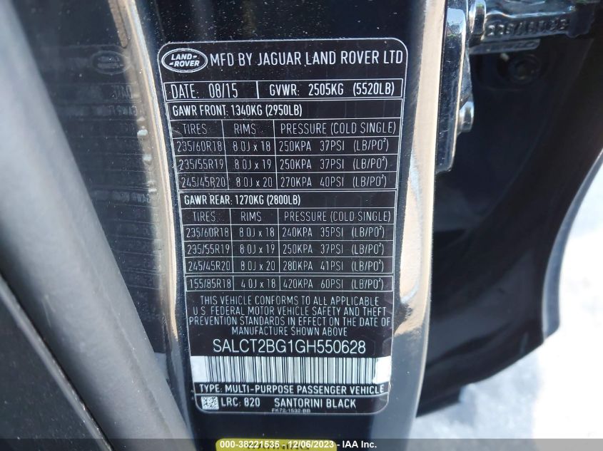 2016 LAND ROVER DISCOVERY SPORT HSE LUX - SALCT2BG1GH550628