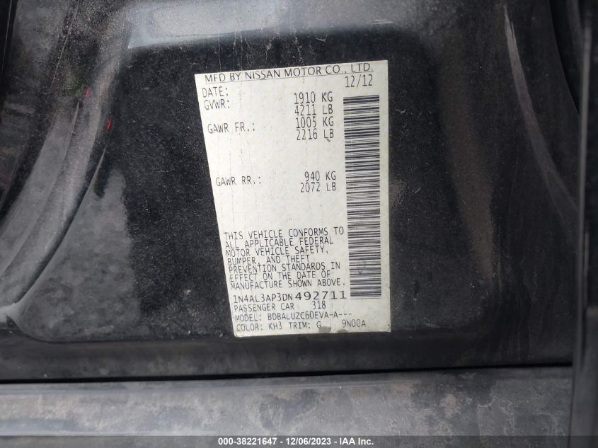 2013 NISSAN ALTIMA 2.5 SV - 1N4AL3AP3DN492711