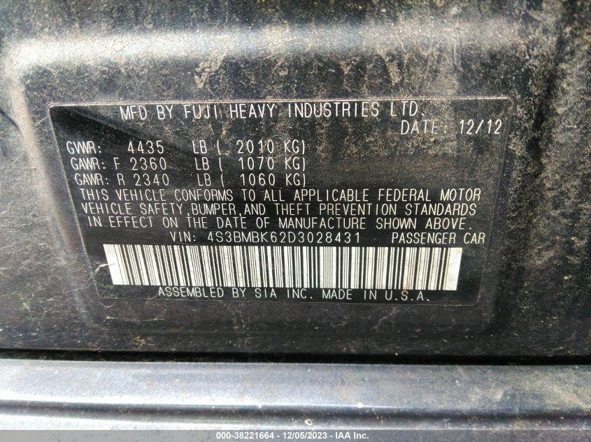 2013 SUBARU LEGACY 2.5I LIMITED - 4S3BMBK62D3028431