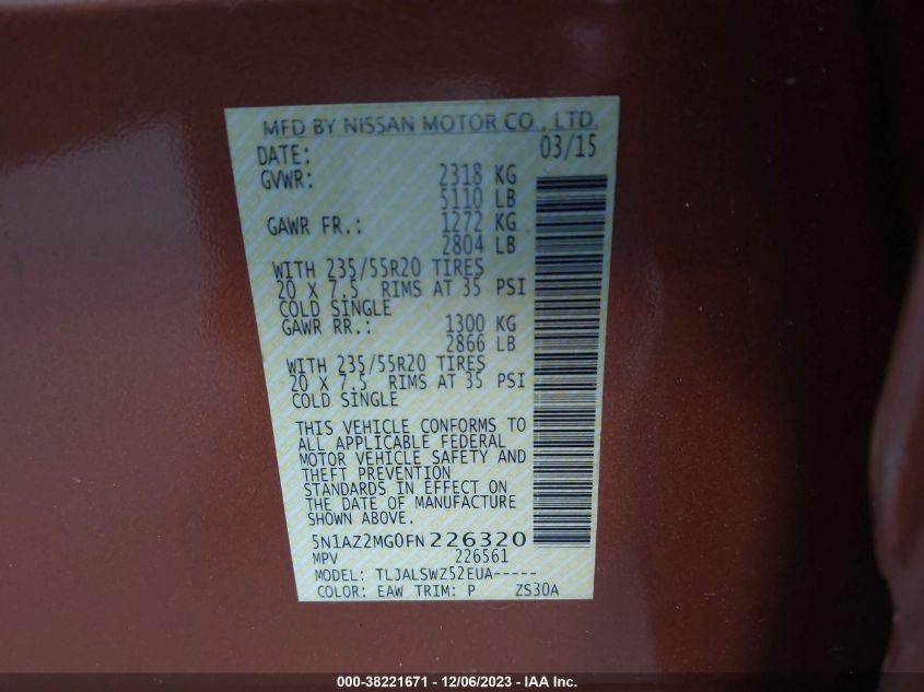 2015 NISSAN MURANO PLATINUM - 5N1AZ2MG0FN226320
