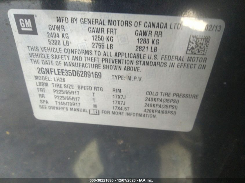 2013 CHEVROLET EQUINOX 1LT - 2GNFLEE35D6289169