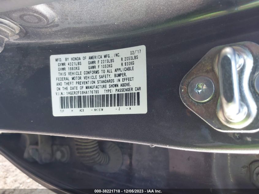 2017 HONDA ACCORD SPORT - 1HGCR2F59HA176795