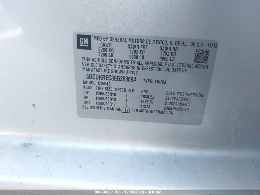 2014 CHEVROLET SILVERADO 1500 2LT - 3GCUKREC8EG288694
