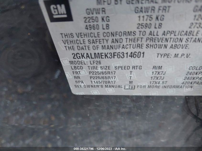 2015 GMC TERRAIN SLE-1 - 2GKALMEK3F6314601