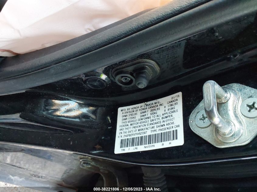2015 HONDA CIVIC EXL - 2HGFB2F97FH525567