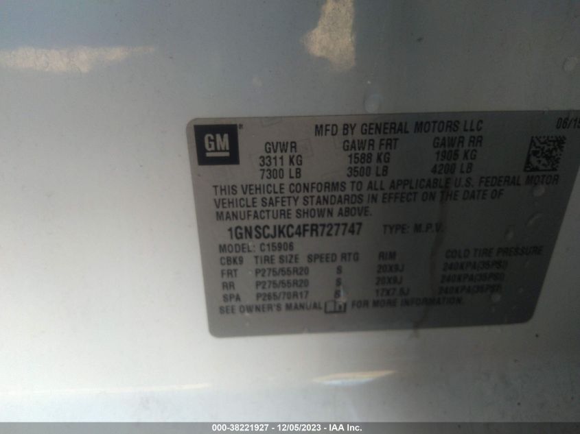 2015 CHEVROLET SUBURBAN - 1GNSCJKC44FR72774