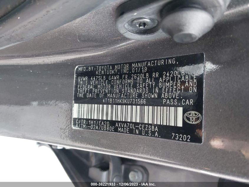 2019 TOYOTA CAMRY SE - 4T1B11HK9KU731566