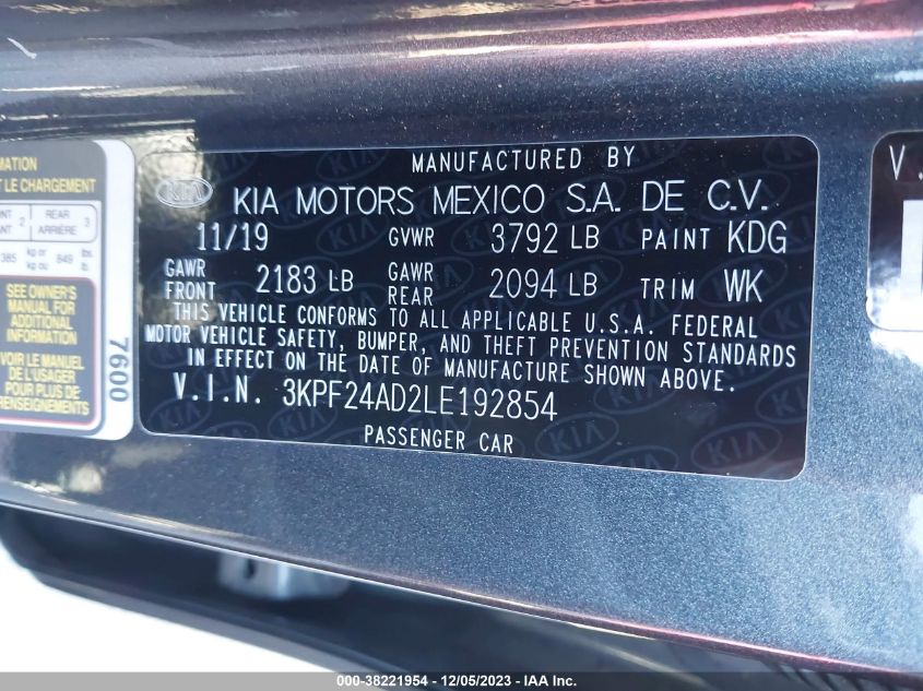 2020 KIA FORTE FE - 3KPF24AD2LE192854