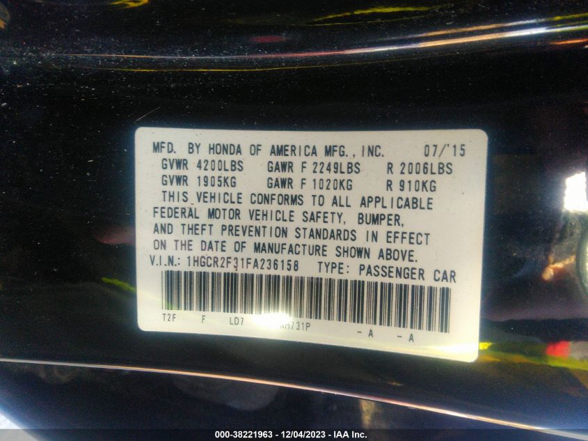 2015 HONDA ACCORD LX - 1HGCR2F31FA236158