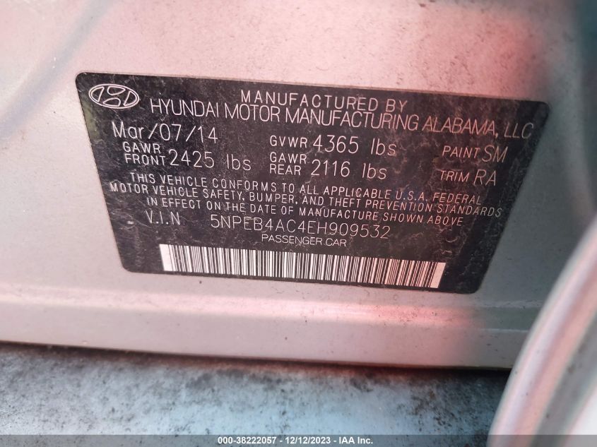 2014 HYUNDAI SONATA GLS - 5NPEB4AC4EH909532