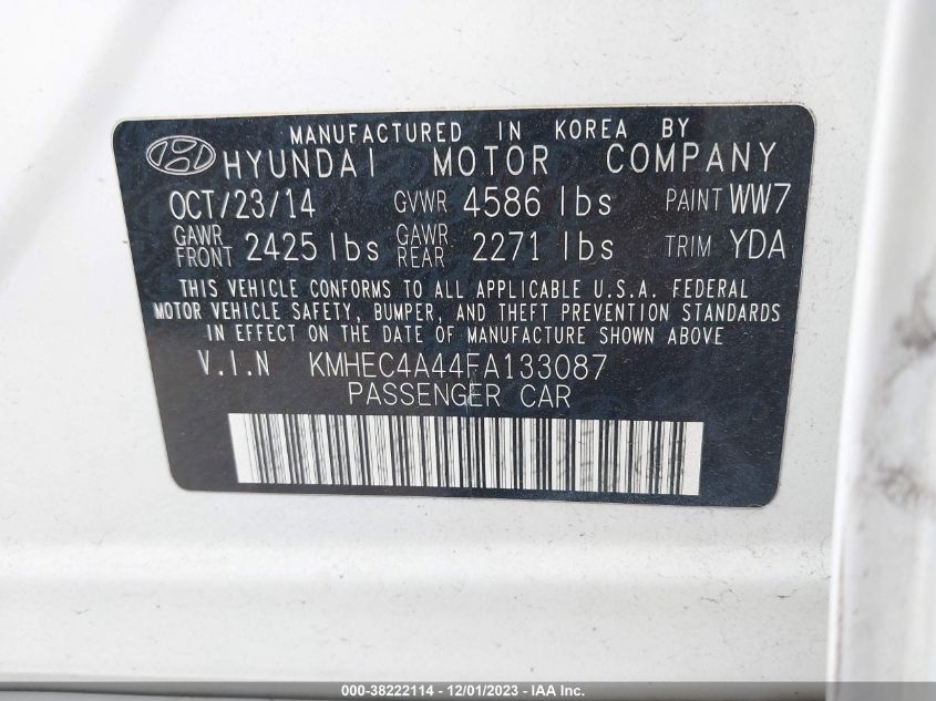 2015 HYUNDAI SONATA HYBRID - KMHEC4A44FA133087