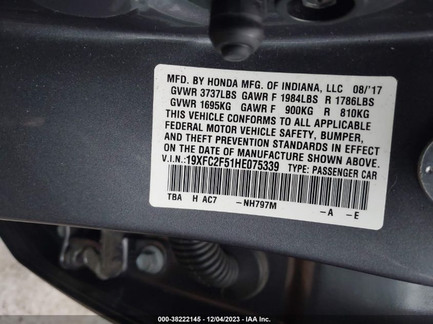 2017 HONDA CIVIC LX - 19XFC2F51HE075339