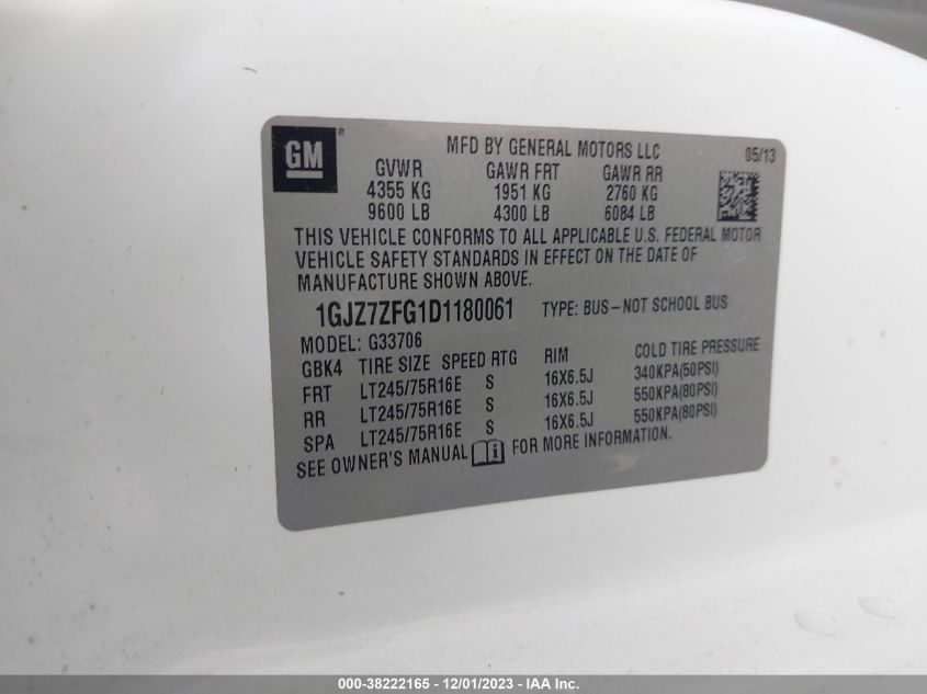 2013 GMC SAVANA PASSENGER LS 1GJZ7ZFG1D1180061