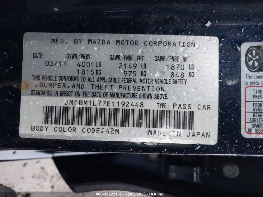 2014 MAZDA MAZDA3 I TOURING - JM1BM1L77E1192448