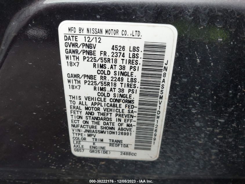 2013 NISSAN ROGUE S/SV - JN8AS5MV1DW126991