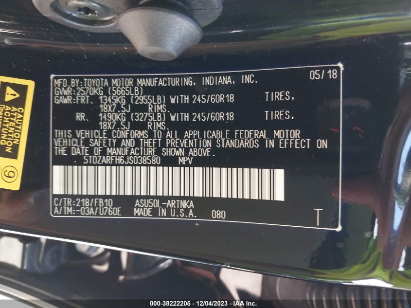2018 TOYOTA HIGHLANDER LE - 5TDZARFH6JS038580