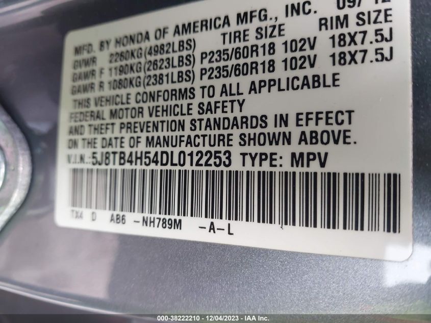 2013 ACURA RDX TECH PKG - 5J8TB4H54DL012253