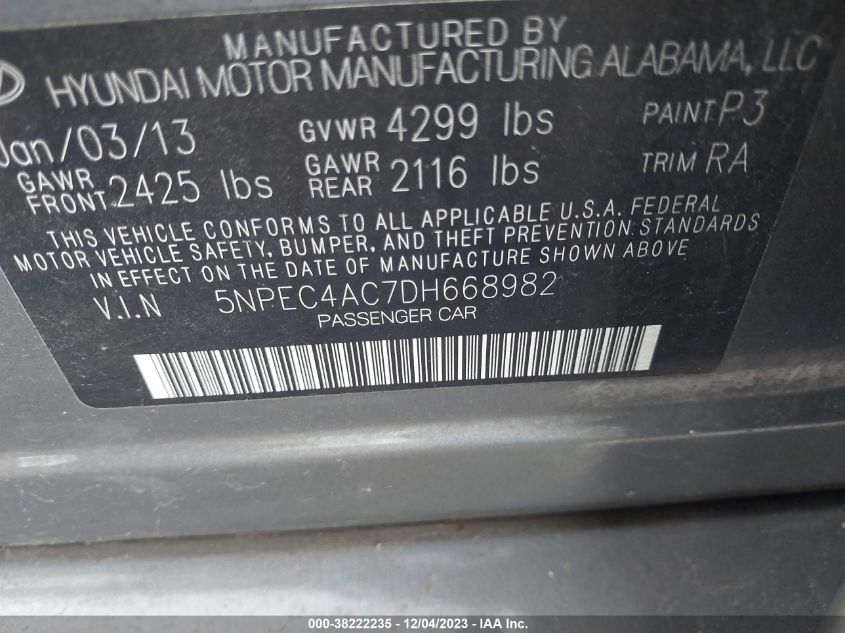 2013 HYUNDAI SONATA SE/LIMITED - 5NPEC4AC7DH668982