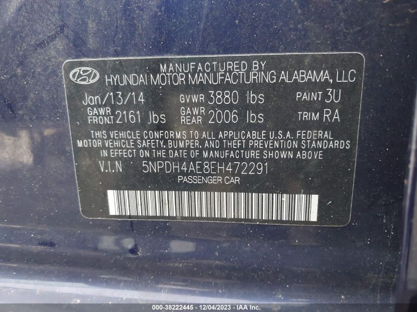 2014 HYUNDAI ELANTRA SE - 5NPDH4AE8EH472291
