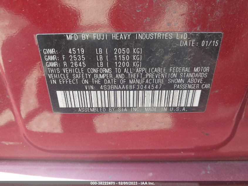2015 SUBARU LEGACY 2.5I - 4S3BNAA68F3044547