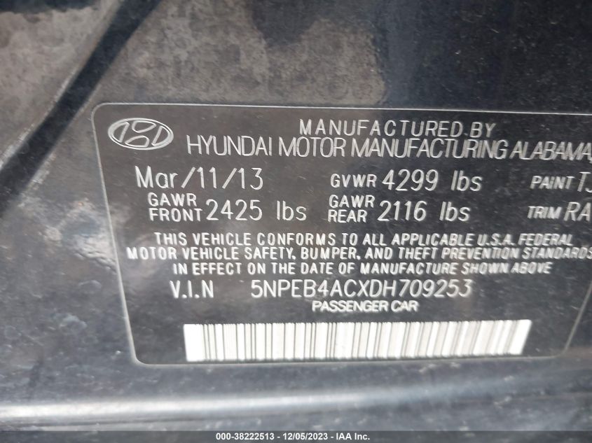 2013 HYUNDAI SONATA GLS - 5NPEB4ACXDH709253