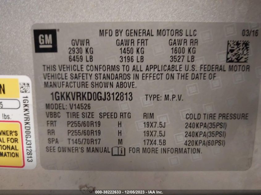 2016 GMC ACADIA SLT-1 - 1GKKVRKD0GJ312813