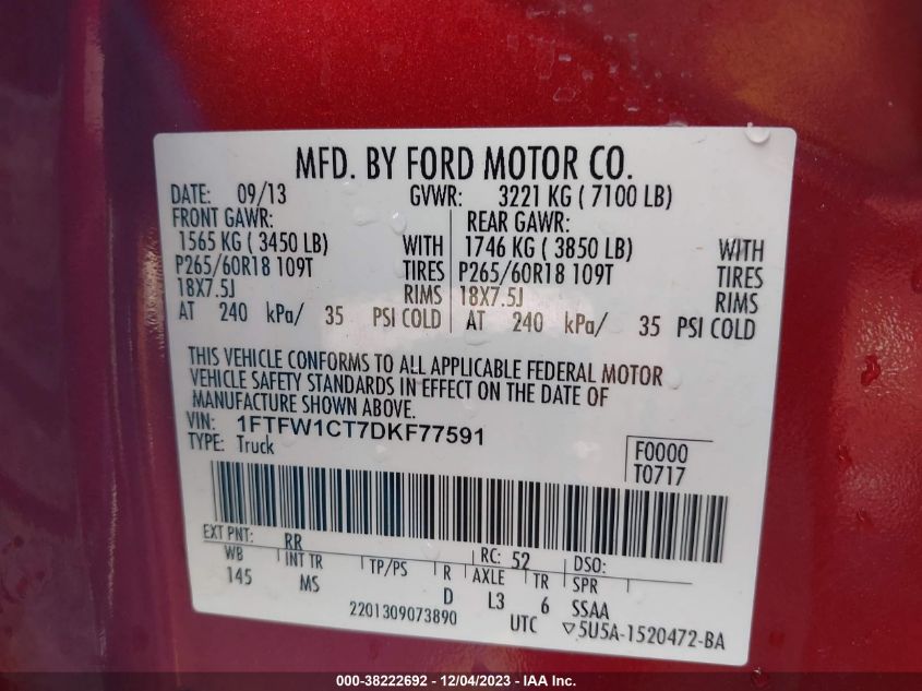 2013 FORD F-150 XLT - 1FTFW1CT7DKF77591