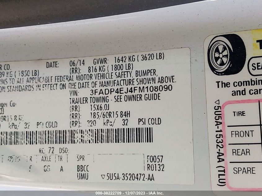 2015 FORD FIESTA SE - 3FADP4EJ4FM108090