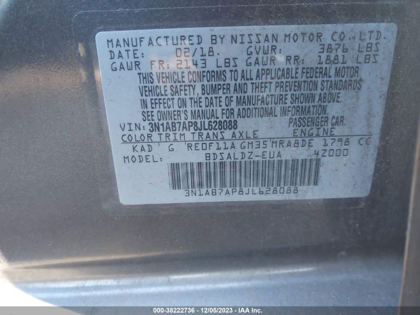 2018 NISSAN SENTRA S/SV/SR/SL - 3N1AB7AP8JL628088