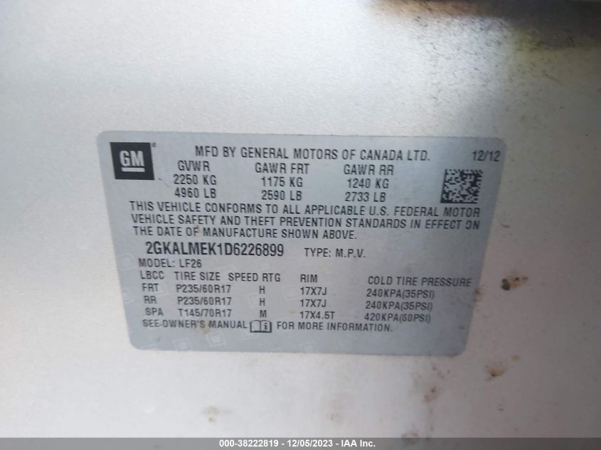 2013 GMC TERRAIN SLE-1 - 2GKALMEK1D6226899