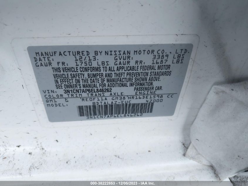 2014 NISSAN VERSA S/S PLUS/SV/SL - 3N1CN7AP6EL846262