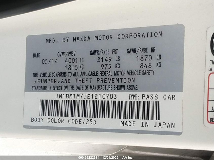 2014 MAZDA MAZDA3 I GRAND TOURING - JM1BM1M73E1210703