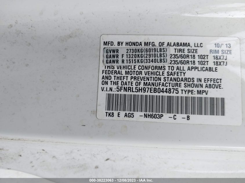 2014 HONDA ODYSSEY TOURING/TOURING ELITE - 5FNRL5H97EB044875