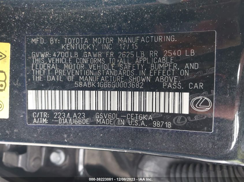 2016 LEXUS ES 350 - 58ABK1GG6GU003682