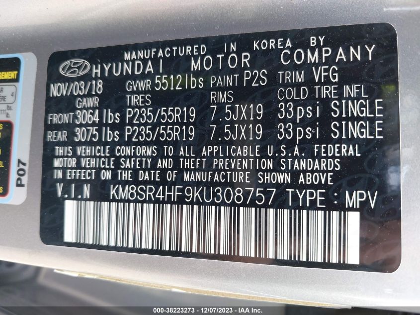 2019 HYUNDAI SANTA FE XL SE ULTIMATE/LIMITED ULTIM - KM8SR4HF9KU308757