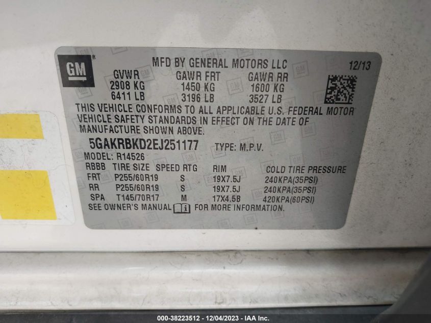 2014 BUICK ENCLAVE LEATHER - 5GAKRBKD2EJ251177
