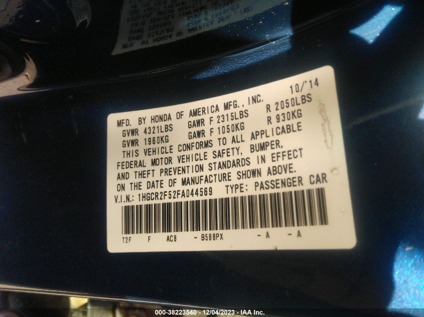 2015 HONDA ACCORD SPORT - 1HGCR2F52FA044569