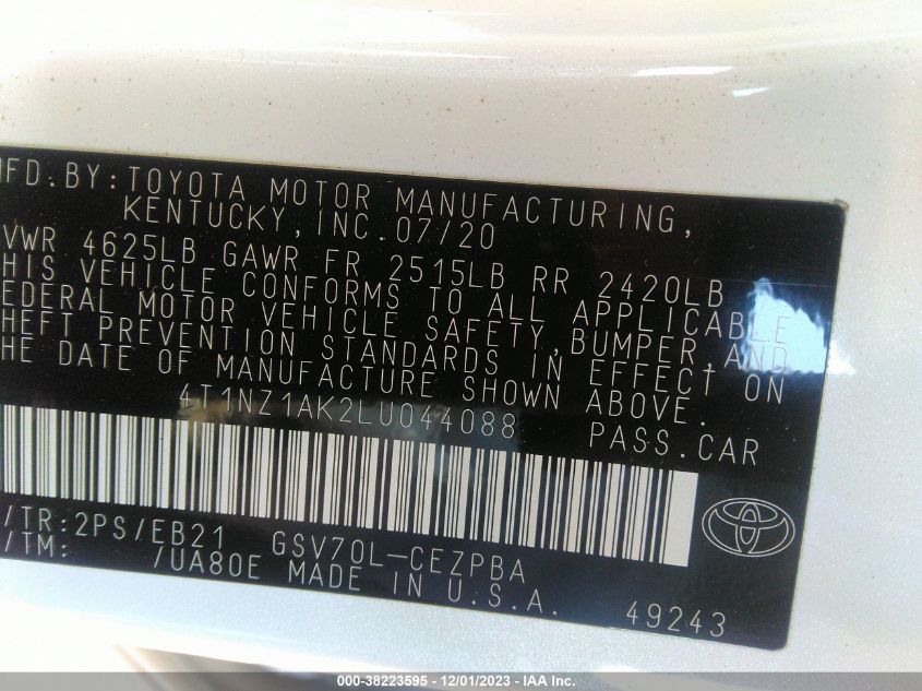 2020 TOYOTA CAMRY V6 - 4T1NZ1AK2LU044088